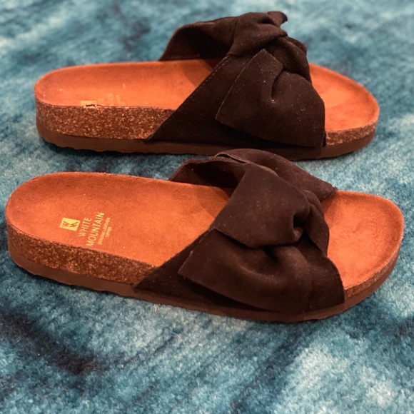 White Mountain Black Leather Slides - Picture 7 of 8